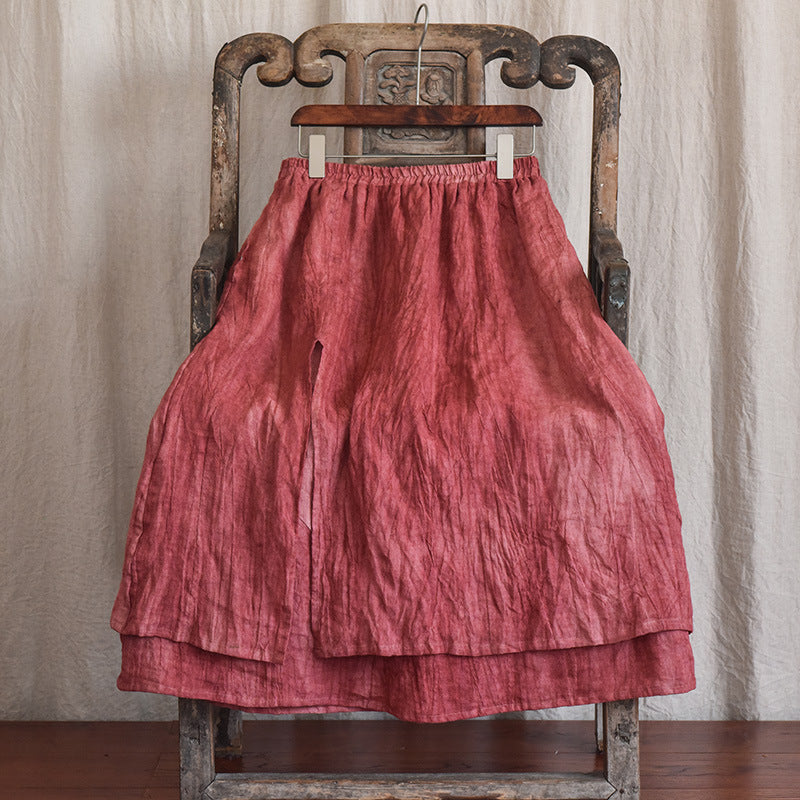 Double Layered Textured Distressed Linen Casual Skirts