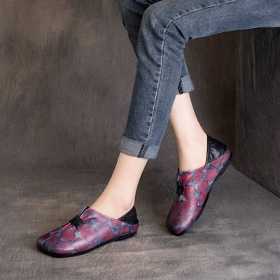 Retro Square Toe Color Block Casual Leather Flats