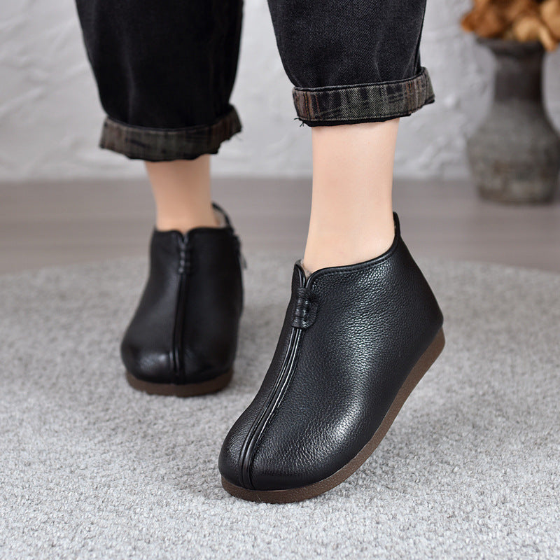 Women Fleece Lining Warm Genuine Leather Boots