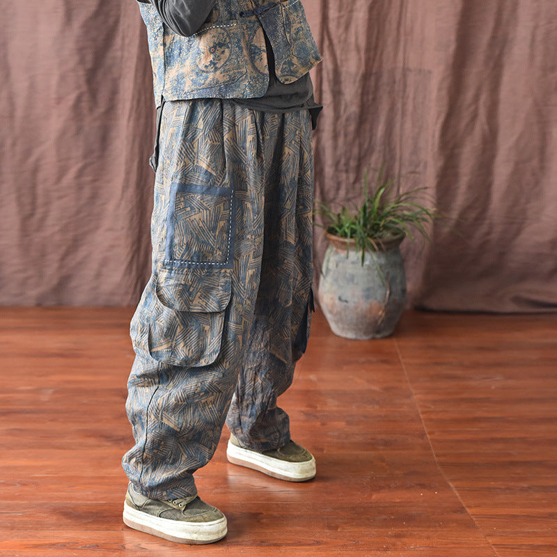 Women Casual Loose Winter Padded Pants Warm Linen Overalls