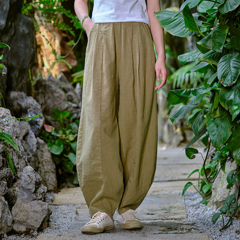 Solid Color Loose Linen Harem Pants for Women