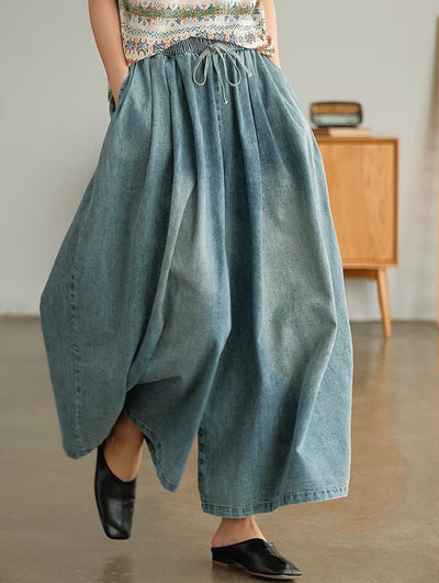 Vintage Washed Oversized Loose Fit Pleated Jeans