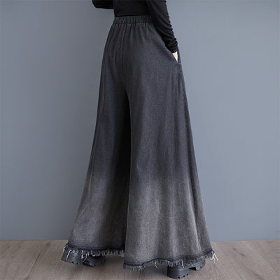 Washed Ombre Frayed Wide-Leg Jeans for Women