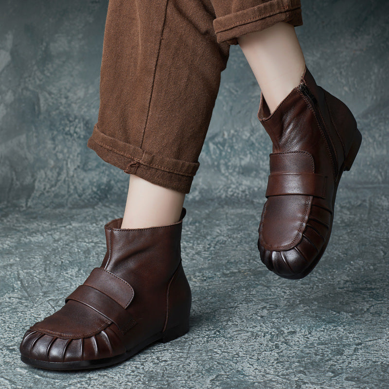 Women Vintage Pleated Toe Ankle Boots