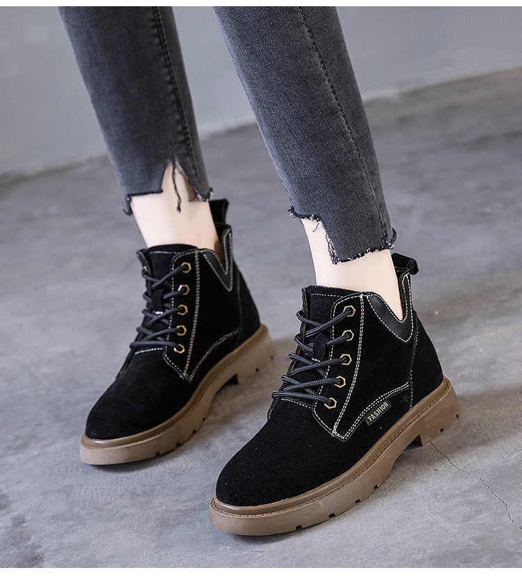 Ladies Low Heel Lace Up Casual Suede Booties