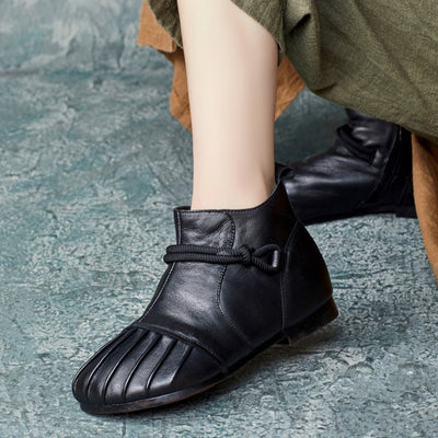 Babakud Women Retro Pleated Handmade Leather Booties