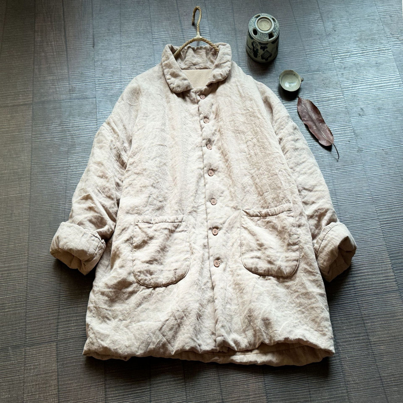 Women Retro High Quality Mid-Length Padded Linen Coats