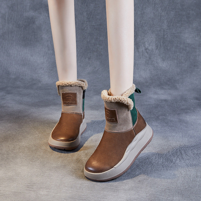 Women Retro Warm Fleece Lining Suede Leather Short Boots