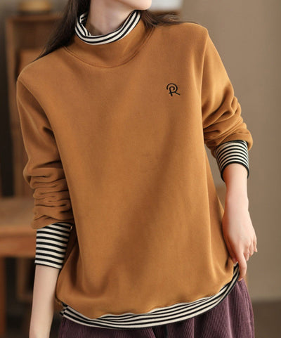 Women Stylish Casual Striped Spliced Fake Two-Piece Pullover