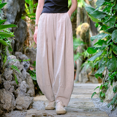 Solid Color Loose Linen Harem Pants for Women