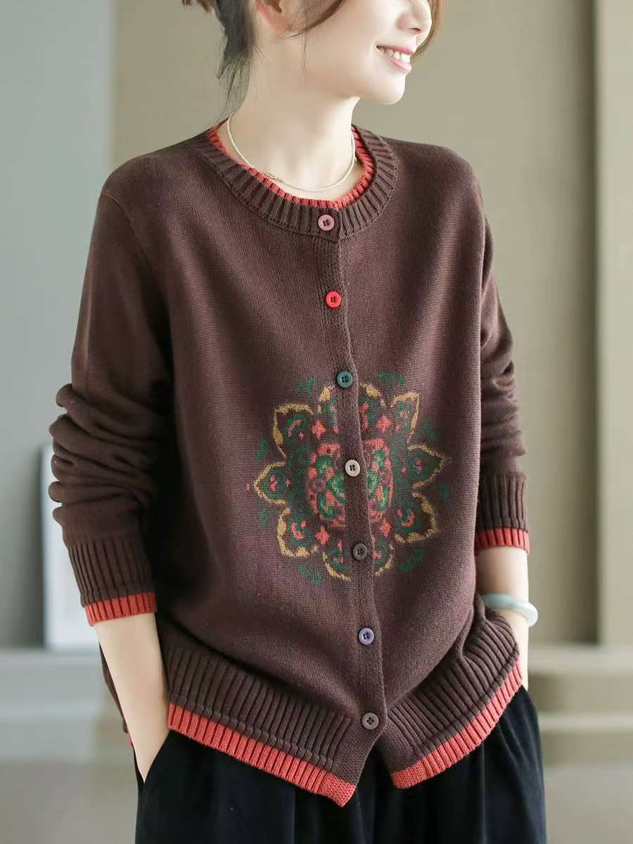 Women Casual Embroidered Knitted Sweater Cardigan