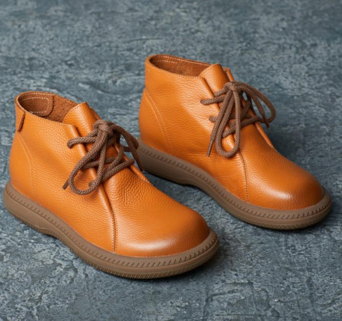 Women Retro Color Block Handmade Leather Booties