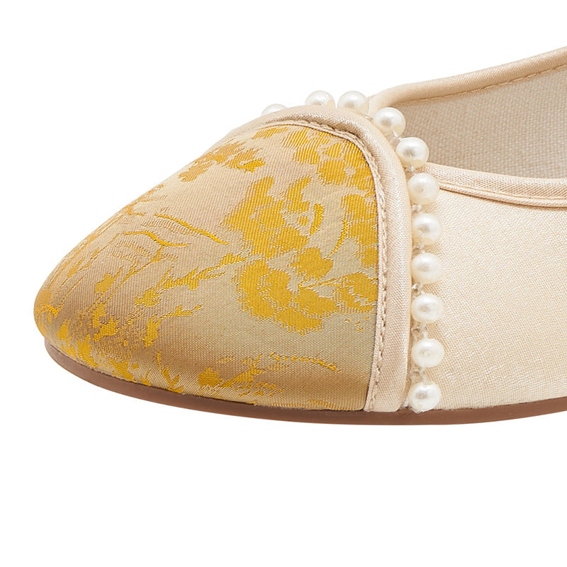 Pearls Embroidered Traditional Cloth Shoes