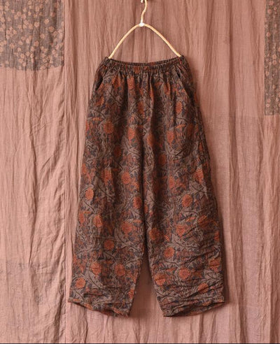 Loose Vintage Printed Casual Washed Wide-Leg Line Pants