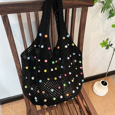 Handwoven Colorful Beaded Hollow-Out Large-Capacity Tote Bag