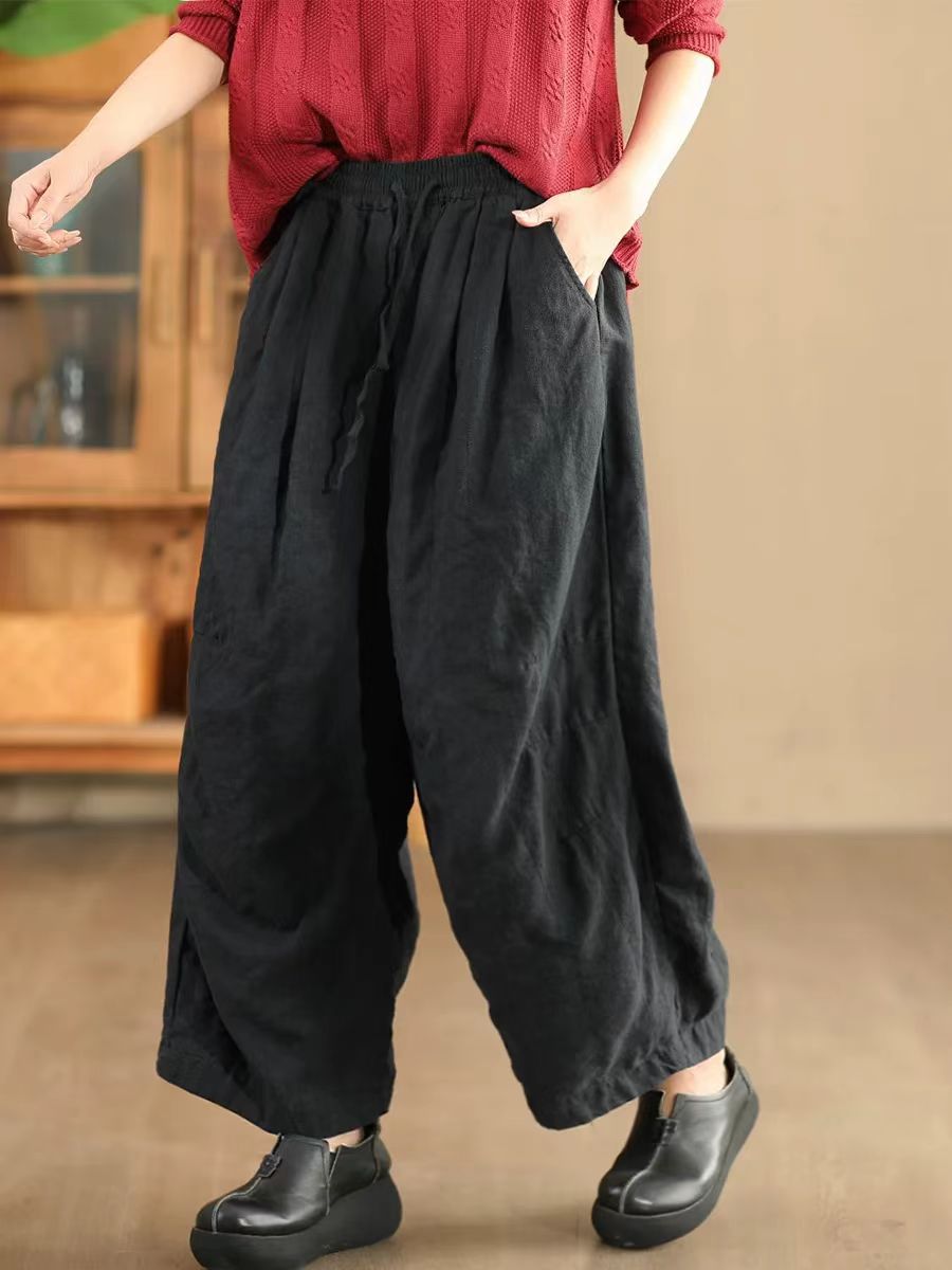 Women Casual Solid Color Loose Linen Pants