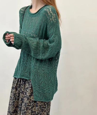 Women Asymmetric Loose Sweater Hollow Knitted Tops