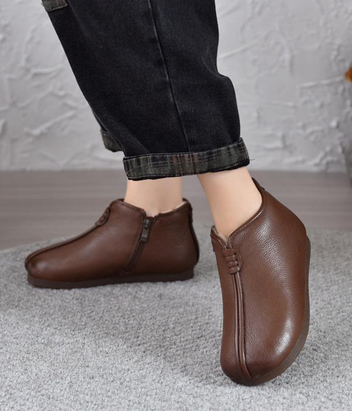 Women Fleece Lining Warm Genuine Leather Boots