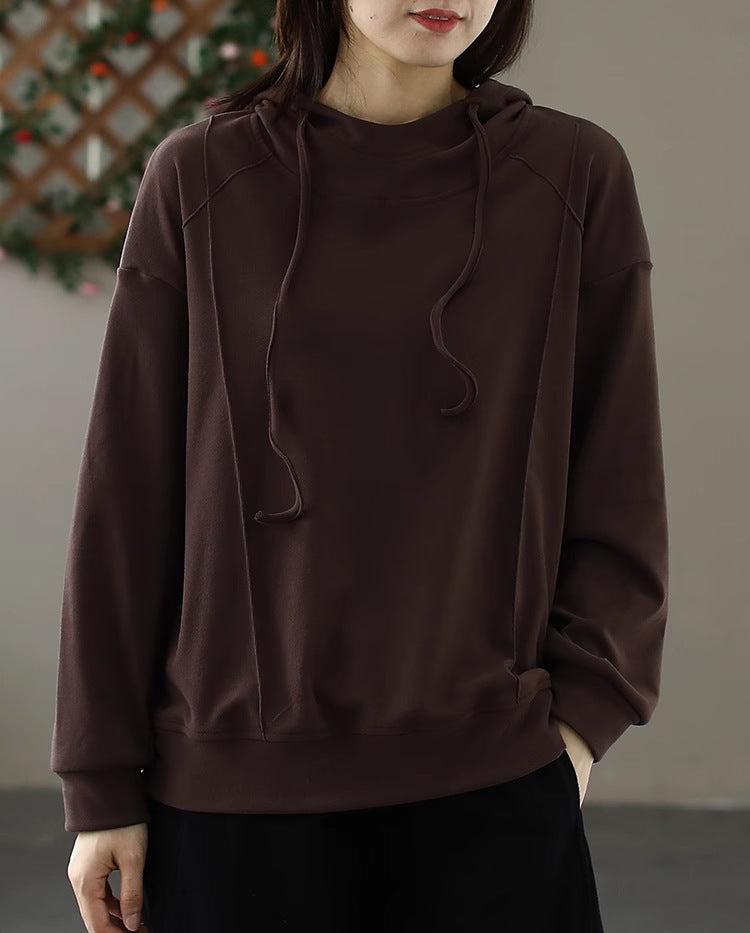 Women Solid Color Hooded Pullover Loose Sweatshirt