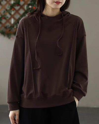 Women Solid Color Hooded Pullover Loose Sweatshirt