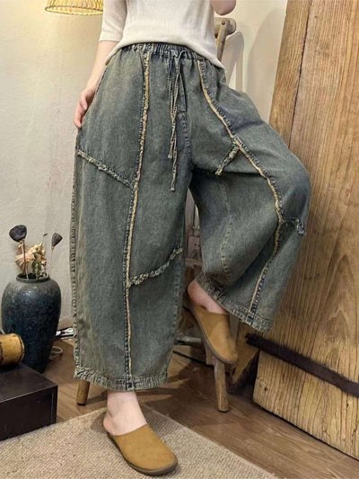 Women Vintage Washed Distressed Raw Hem Jeans