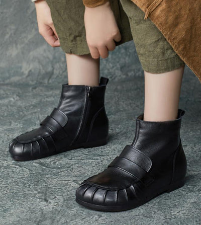 Women Vintage Pleated Toe Ankle Boots