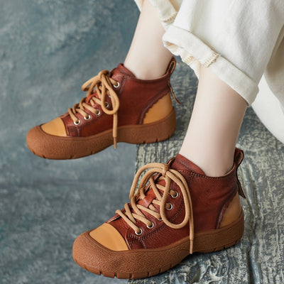 Color Block High- Top Handmade Leather Sneakers