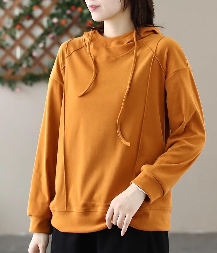 Women Solid Color Hooded Pullover Loose Sweatshirt