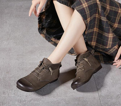 Women Soft- Soled Low Heel Leather Ankle Boots