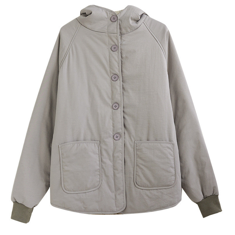 Women Gray Quilted Hooded Warm Padded Jacket