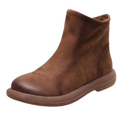 Retro Genuine Leather Side Zipper Ankle Boots for Women