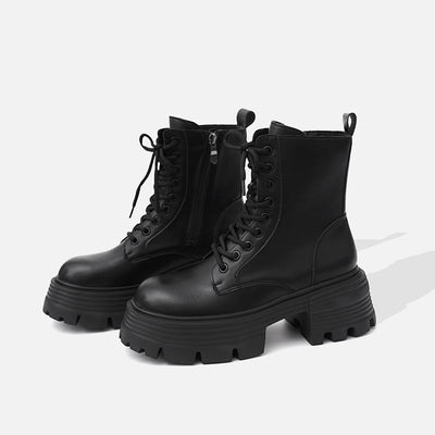 Women Classic Lace Up Platform Mid- Calf Boots