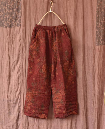 Loose Vintage Printed Casual Washed Wide-Leg Line Pants