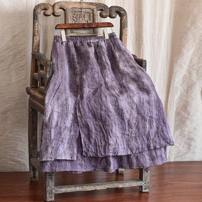 Double Layered Textured Distressed Linen Casual Skirts