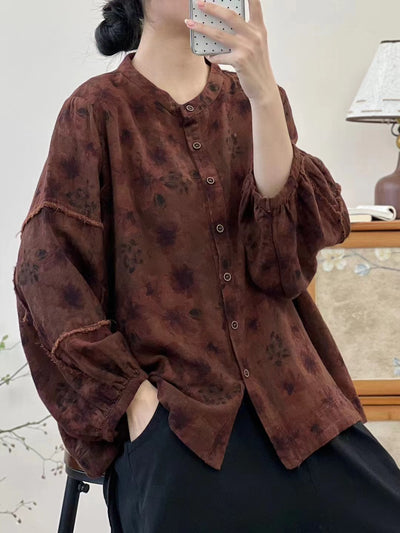 Women Vintage Lantern Sleeves Jacquard Shirts