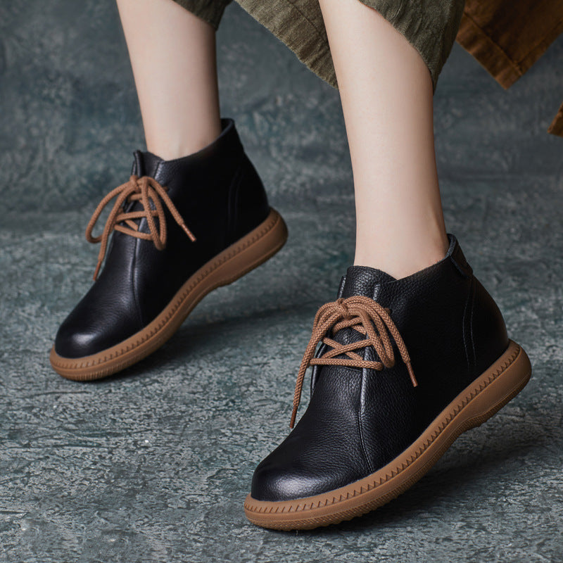 Women Retro Color Block Handmade Leather Booties