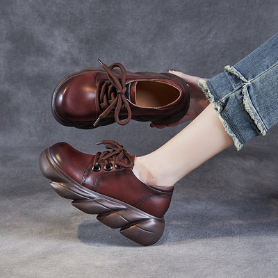 Women Retro Platform Genuine Leather Everyday Casual Shoes