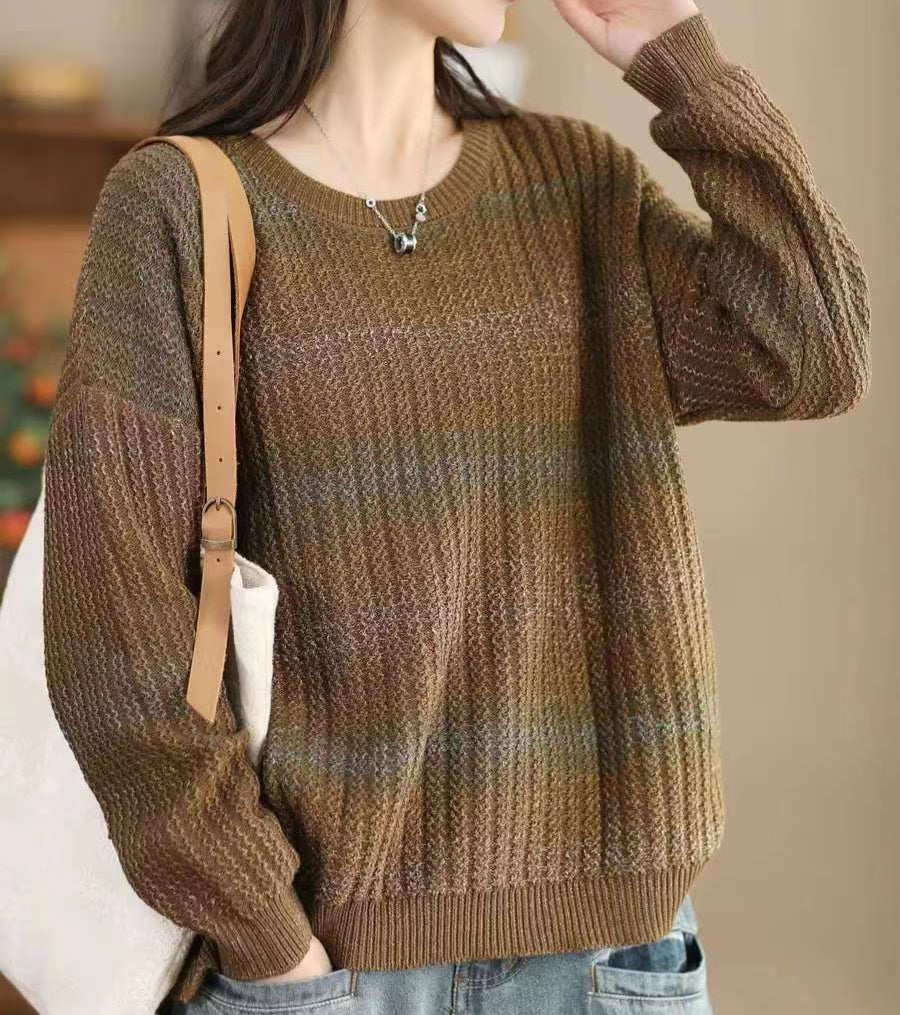 Autumn Winter Cozy Round Neck Knit Pullover Casual Sweaters