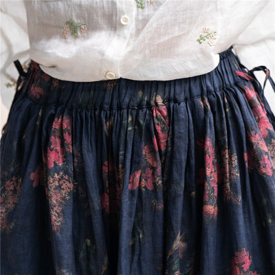 Casual Printed Elastic Waist A- Line Midi Skirts