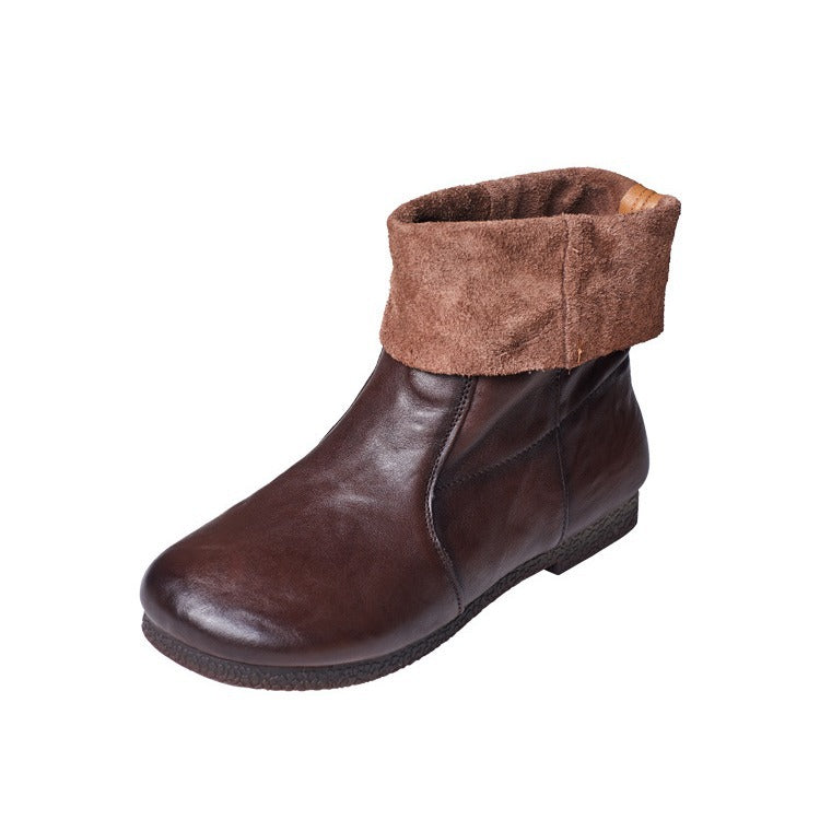 Women Retro Autumn Winter Genuine Leather Short Boots