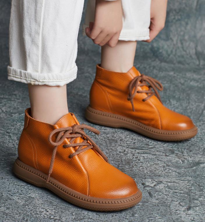 Women Retro Color Block Handmade Leather Booties