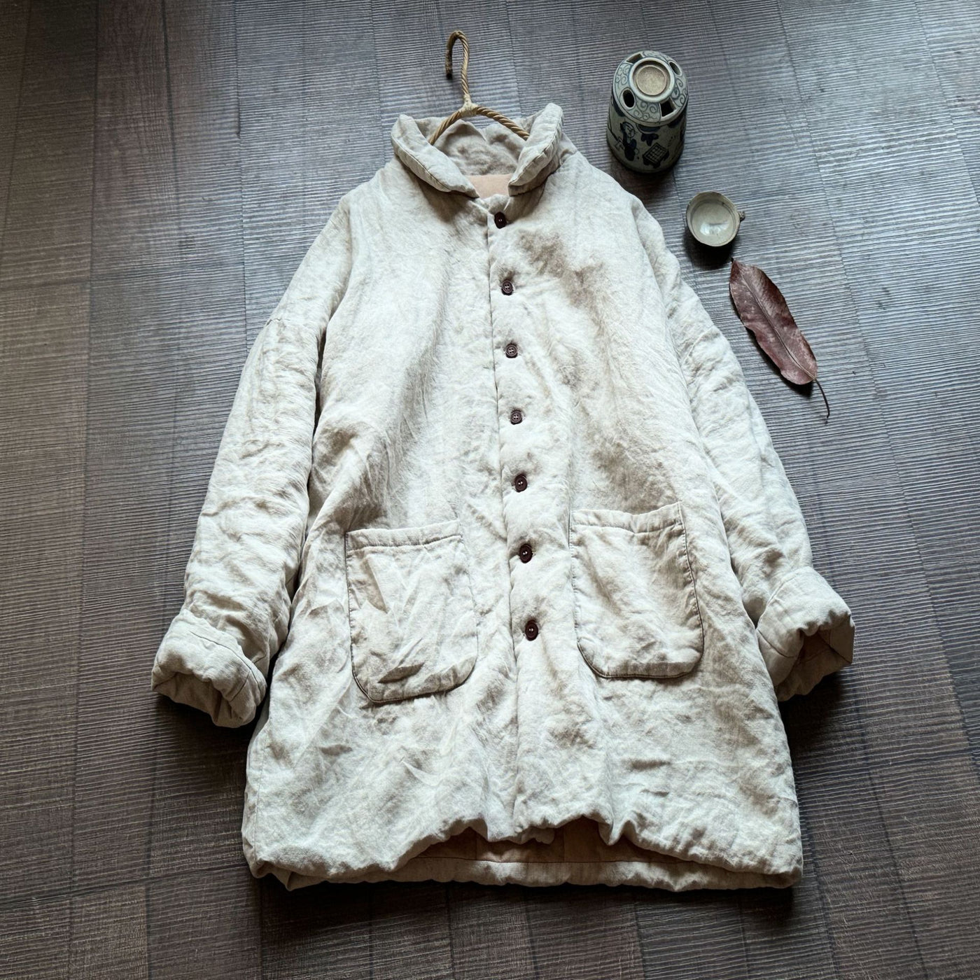 Women Retro High Quality Mid-Length Padded Linen Coats