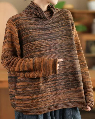 Women Casual Striped Turtleneck Knit Sweater