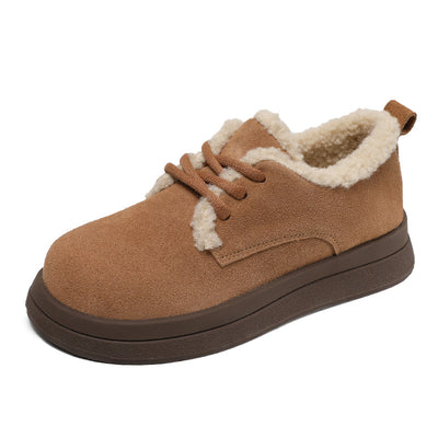 Cozy Genuine Leather Fleece Lining Warm Platform Suede Casual Shoes