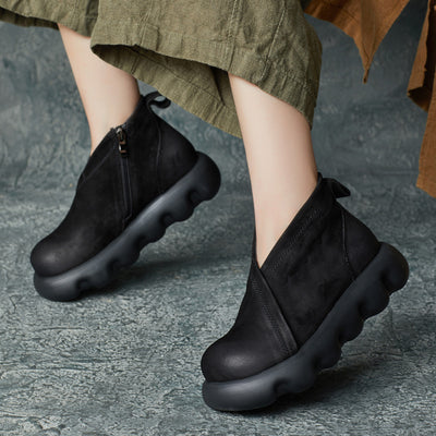 Women Genuine Leather Platform Lightweight Booties