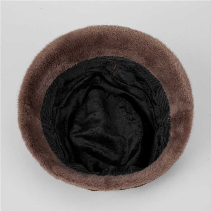 Autumn Winter Vintage Wool-Blend Bucket Hat with Fur Trim