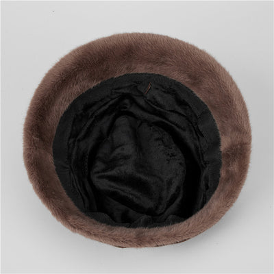 Autumn Winter Vintage Wool-Blend Bucket Hat with Fur Trim