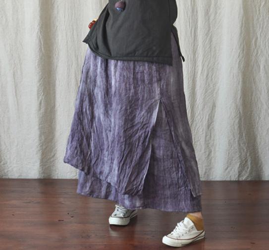 Double Layered Textured Distressed Linen Casual Skirts