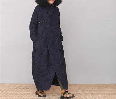 Elegant Blue Jacquard Asymmetrical Cotton Long Robe