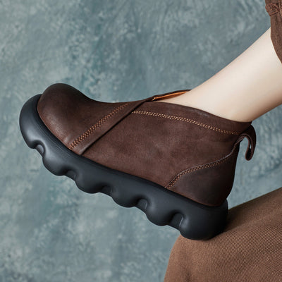 Women Genuine Leather Platform Lightweight Booties